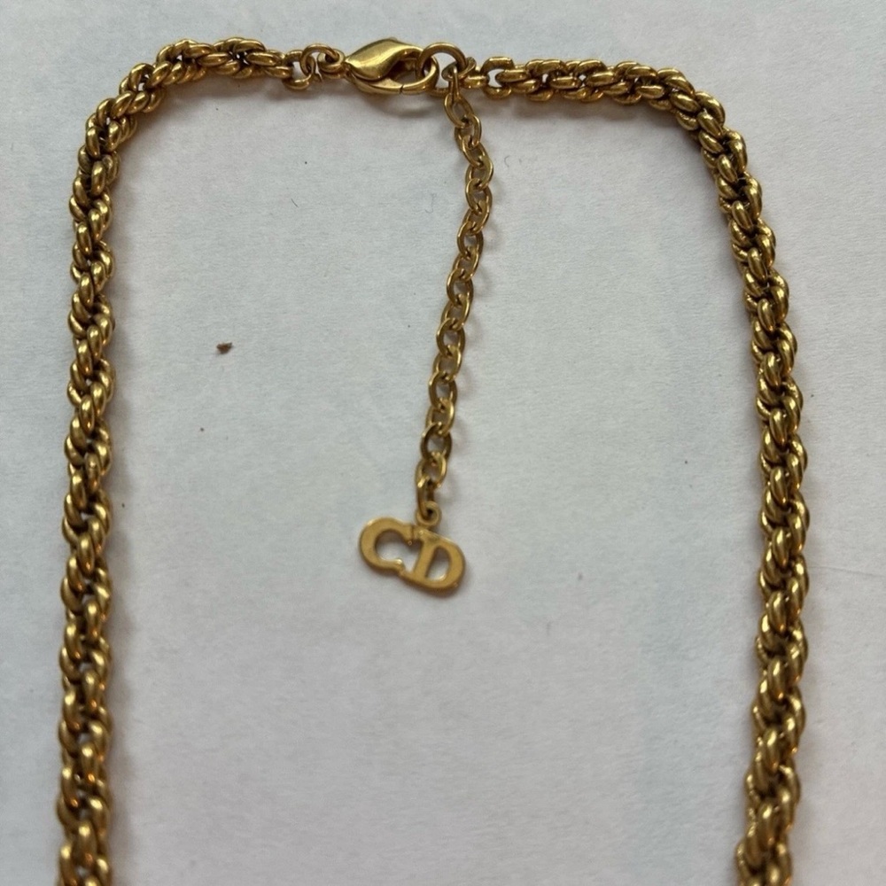 Vintage Christian Dior Marquise Rhinestone Pearl Drop Dangle Gold Chain Necklace - Picture 5 of 12